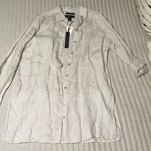 Tahari Oversized Linen Button Down Shirt